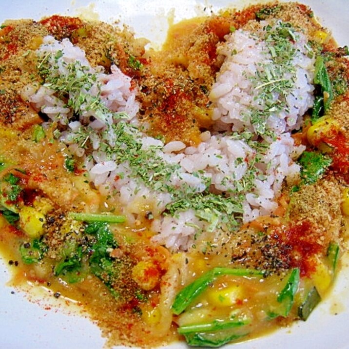 スナック菓子消費♪切干壬生菜W味噌BBQクリーム丼